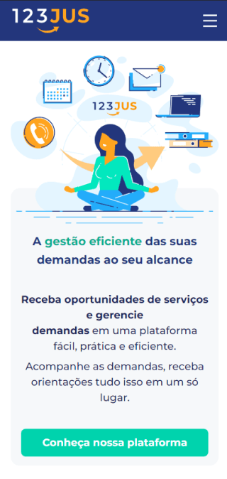 Tela mobile do case 123jus