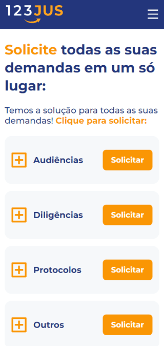 Tela mobile do case 123jus