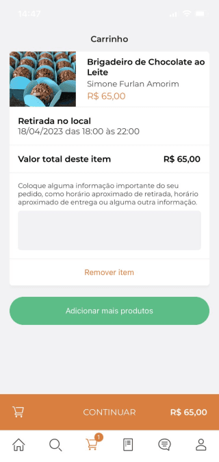 Tela mobile do case cooks-app