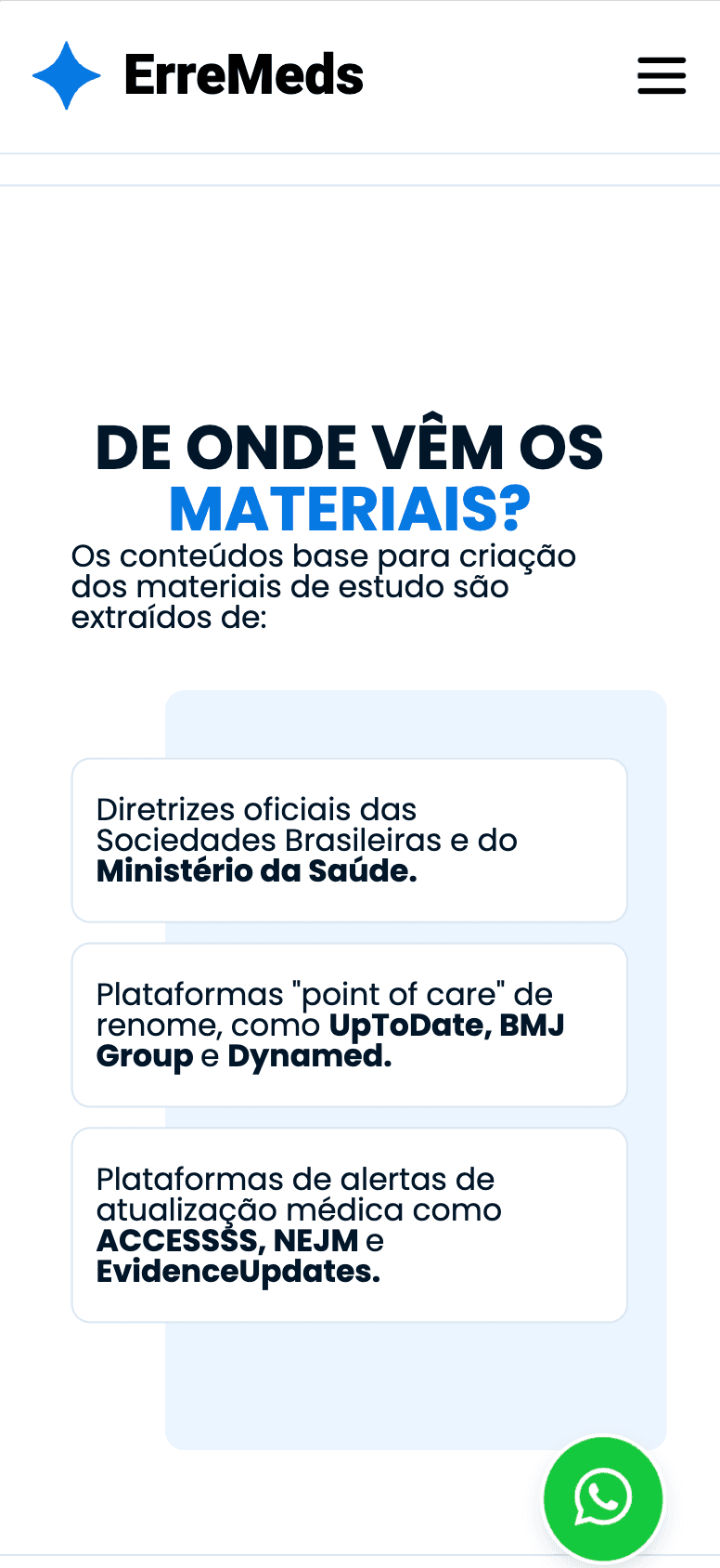 Tela mobile do case erremeds