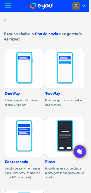 Tela mobile do case eyou-sms