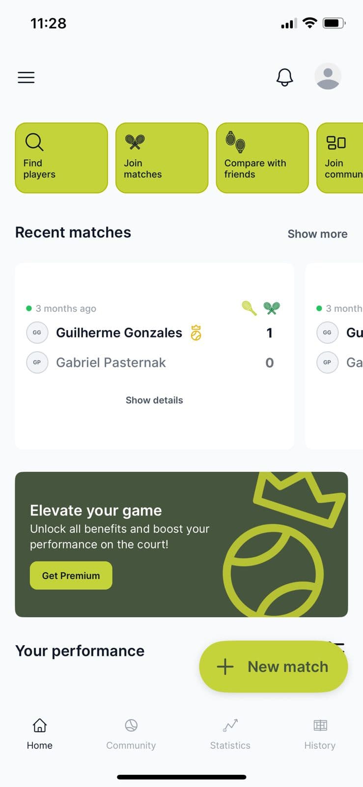 Tela mobile do case racketzone